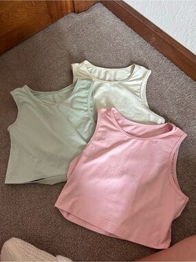 Bundle of 3 Women’s Sleeveless Crop Tank Top - Pink, Light Green, Baby Yellow